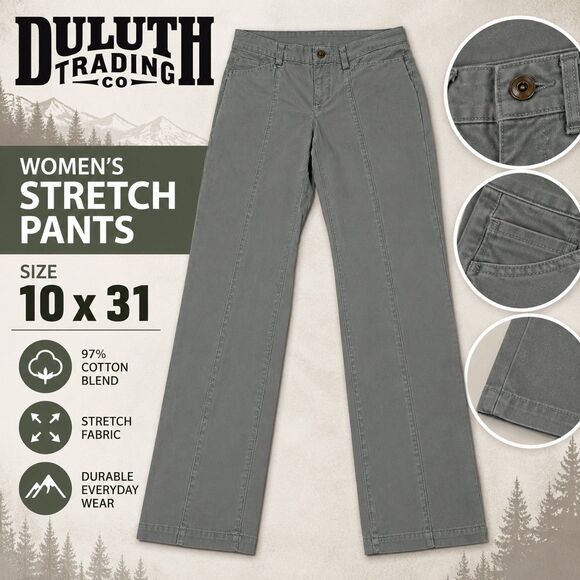 Duluth Trading Co Pants - Duluth Trading Co Women's 10x31 Gray Stretch Pants 97% Cotton